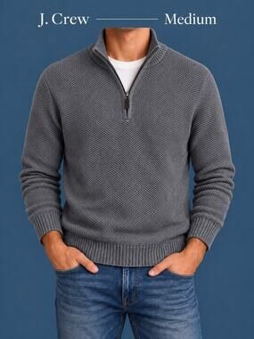 J.Crew Waffle Knit Quarter Zip Sweater Gray Medium NWT 100% Cotton